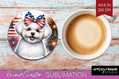 Bichon Frise Dog Round Coaster Patriotic Dog Coaster PNG Product Image 1
