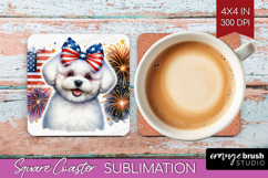 Bichon Frise Dog Square Coaster Patriotic Dog Coaster PNG Product Image 1