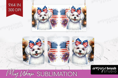 Bichon Frise Dog Mug Wrap Patriotic Dog Mug PNG Sublimation Product Image 1