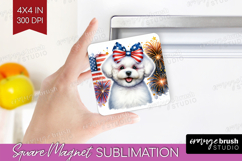 Bichon Frise Dog Magnet Sublimation Patriotic Dog Square PNG Product Image 1