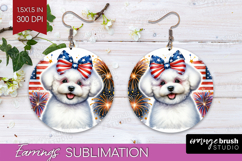 Bichon Frise Dog Round Earrings Patriotic Dog PNG Product Image 1