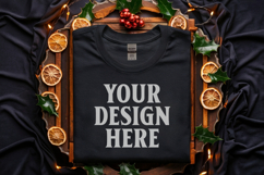 Gildan 5000 Black Folded Christmas Mockup, G5000 mockup Product Image 1