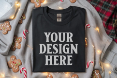 Gildan 64000 Black Folded Christmas Flat Lay T-shirt Mockup Product Image 1