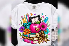 Preppy Teacher PNG, Pink Apple Leopard Bow, Back to School Product Image 4