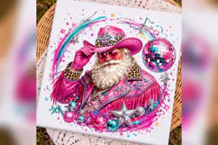 Pink Cowboy Santa PNG, Western Christmas Disco Santa, Leopar Product Image 3