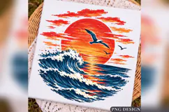 Ocean Sunset PNG, Beach Wave Design, Seagull Coastal Summer Product Image 4