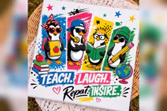 Teacher Penguins Back to School PNG, Teach Laugh Repeat Product Image 2