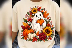 Cute Fall Ghost Pumpkin Sunflower PNG, Autumn Floral Hallowe Product Image 2