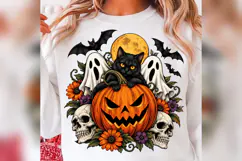 Black Cat Halloween PNG, Jack O Lantern Ghost Skull Design Product Image 2