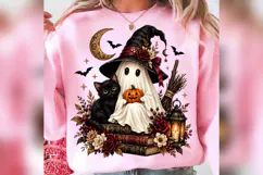 Witch Ghost Halloween PNG, Black Cat Pumpkin Design, Vintage Product Image 3