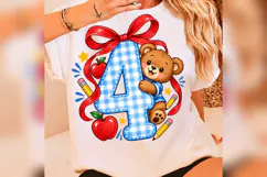 4th Grade Teddy Bear PNG, Back to School Apple Pencil Bow Product Image 1