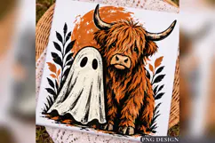 Halloween Highland Cow PNG, Cute Ghost Autumn Cow Design, Product Image 2