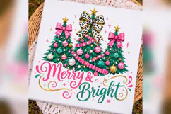 Merry and Bright PNG, Pink Bow Christmas Tree Design, Leopar Product Image 2