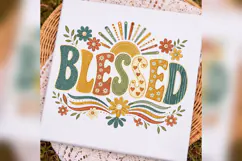 Blessed Retro Floral Christian PNG, Boho Faith Shirt Design, Product Image 3