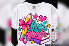 First Grade PNG, Cute Pencil Bow School Design Product Image 1