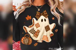 Patchwork Ghost PNG, Leopard Bow Halloween Ghost, Gingham Product Image 2