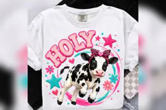 Holy Cow PNG, Cute Calf Leopard Bow Design, Preppy Farm Anim Product Image 4