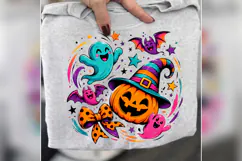 Cute Halloween Pumpkin PNG, Colorful Ghost Witch Design Product Image 3