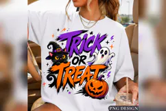 Trick or Treat Halloween Cat Ghost Pumpkin PNG, Spooky Fall Product Image 4