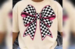Checkered Bow PNG, Pink Coquette Bow Design, Black White Product Image 3