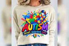 Autism Acceptance PNG, Puzzle Heart Ribbon Design, Neurodive Product Image 1