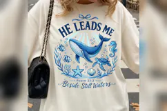 He Leads Me PNG, Psalm 23:2 Christian Ocean Design, Beside Product Image 2