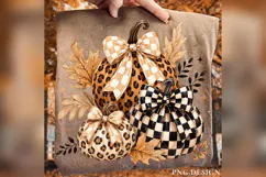 Leopard Pumpkin PNG, Checkered Fall Pumpkin PNG, Gingham Bow Product Image 2