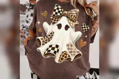 Coquette Ghost PNG, Leopard Checkered Bow Halloween PNG Product Image 2