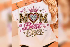 Best Mom Ever PNG, Leopard Rhinestone Mom Design, Pink Glam Product Image 2