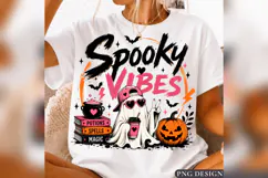 Spooky Vibes Ghost Halloween PNG, Pink Pumpkin Witchy Shirt Product Image 2