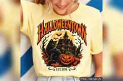 Halloween Town PNG, Black Cat Haunted House Pumpkin Design, Product Image 2