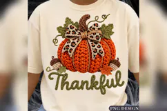Crochet Pumpkin Thankful PNG, Leopard Bow Fall Design Product Image 2