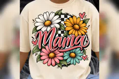 Floral Mama PNG, Retro Daisy Mom Design, Checkered Mother’s Product Image 3