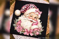 Pink Leopard Santa PNG, Coquette Christmas Santa, Girly Product Image 1