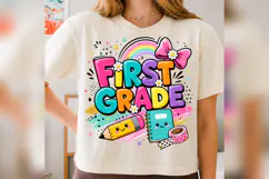 First Grade PNG, Colorful Back to School Design, Cute First Product Image 3