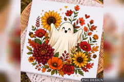 Fall Floral Ghost PNG, Sunflower Halloween Ghost, Autumn Product Image 2