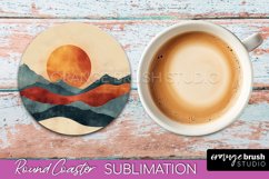 Boho Round Coaster Sublimation, Minimalist Landscape Design Product Image 1