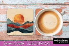 Boho Square Coaster Sublimation - Minimalist Landscape PNG Product Image 1