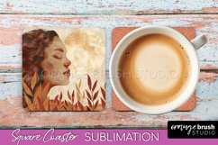 Boho Square Coaster Sublimation - Minimalist Landscape PNG Product Image 1