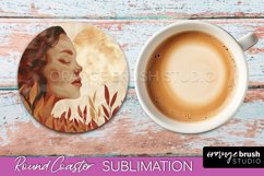 Boho Round Coaster Sublimation, Minimalist Landscape Design Product Image 1