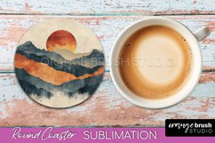 Boho Round Coaster Sublimation, Minimalist Landscape Design Product Image 1
