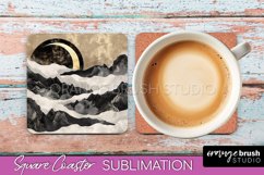 Boho Square Coaster Sublimation - Minimalist Landscape PNG Product Image 1