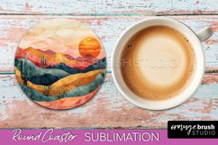 Boho Round Coaster Sublimation, Minimalist Landscape Design Product Image 1
