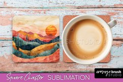 Boho Square Coaster Sublimation - Minimalist Landscape PNG Product Image 1