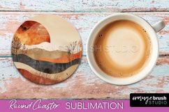 Boho Round Coaster Sublimation, Minimalist Landscape Design Product Image 1