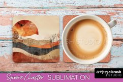 Boho Square Coaster Sublimation - Minimalist Landscape PNG Product Image 1