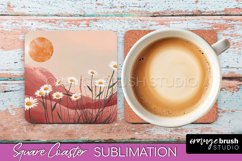 Boho Square Coaster Sublimation - Minimalist Landscape PNG Product Image 1