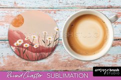 Boho Round Coaster Sublimation, Minimalist Landscape Design Product Image 1