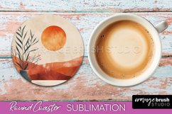 Boho Round Coaster Sublimation, Minimalist Landscape Design Product Image 1