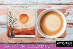 Boho Square Coaster Sublimation - Minimalist Landscape PNG Product Image 1